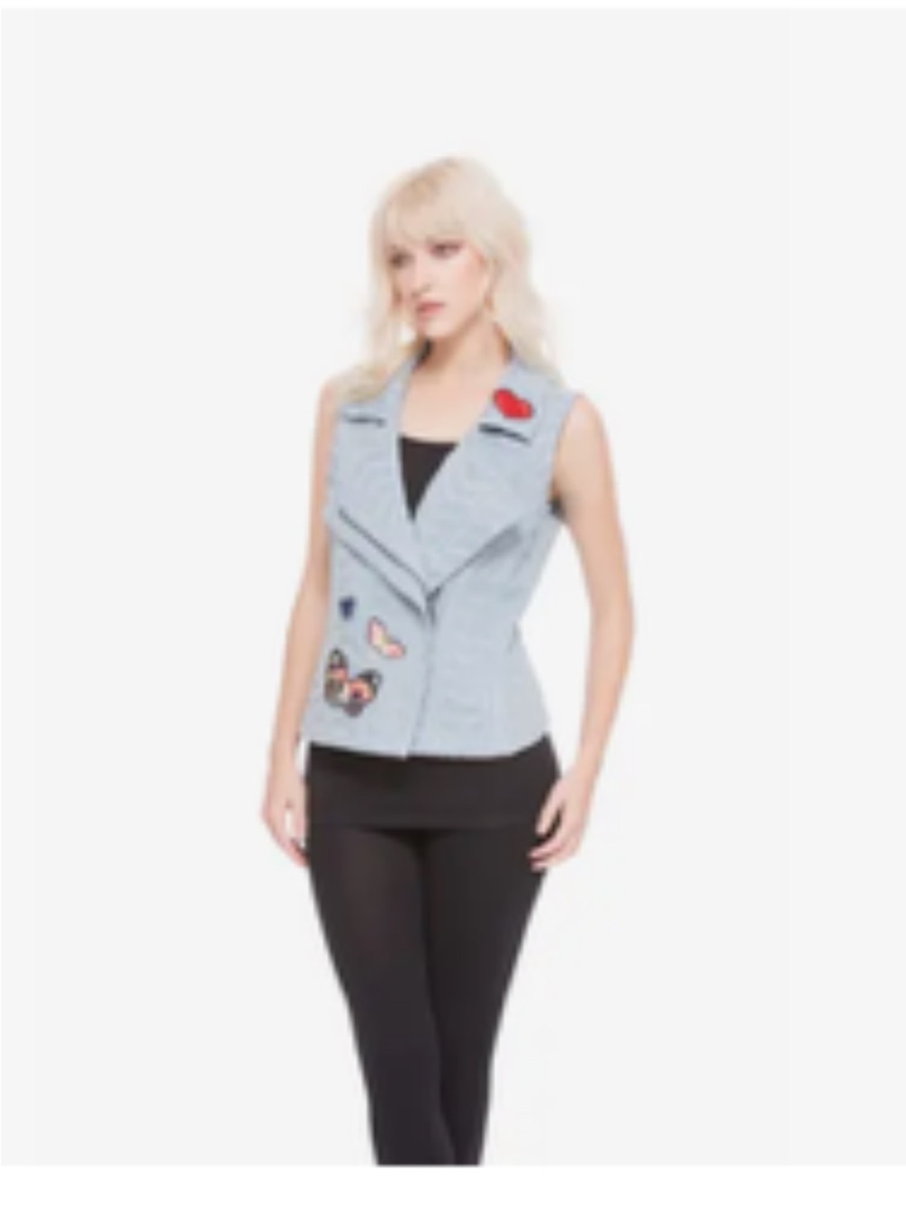 Light Blue Denim Patch Moto Vest